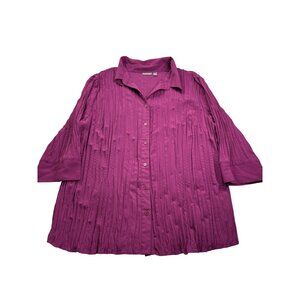 Apt. 9 Woman 2X Purple Crinkle Button Front Blouse Top